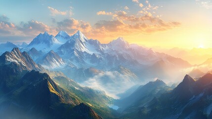 Obraz premium Majestic Sunrise Over the Snow-Capped Mountains