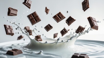Chocolate Pieces Splashes into the milk With chocolate