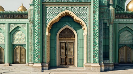 Obraz premium Ornate Mosque Entrance with Intricate Green Tilework
