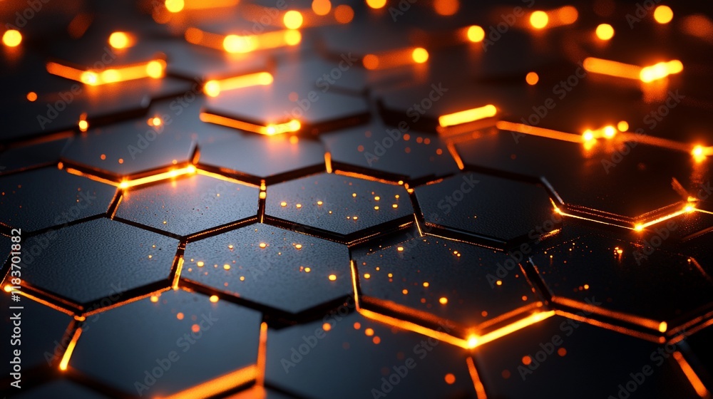 Aufkleber abstract hexagonal background with glowing orange lines.