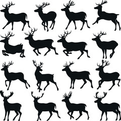 Obraz premium Set consistent walking and running deer black color silhouette vector 