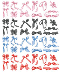Ribbon vector set. The set has 4 colors: pink, black, blue, red.