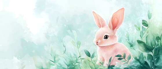 Obraz premium Cute watercolor illustration of a bunny with a pastel