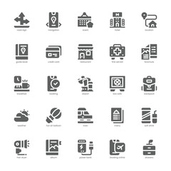 Travel icon pack for your website, mobile, presentation, and logo design. Travel icon glyph design. Vector graphics illustration and editable stroke.