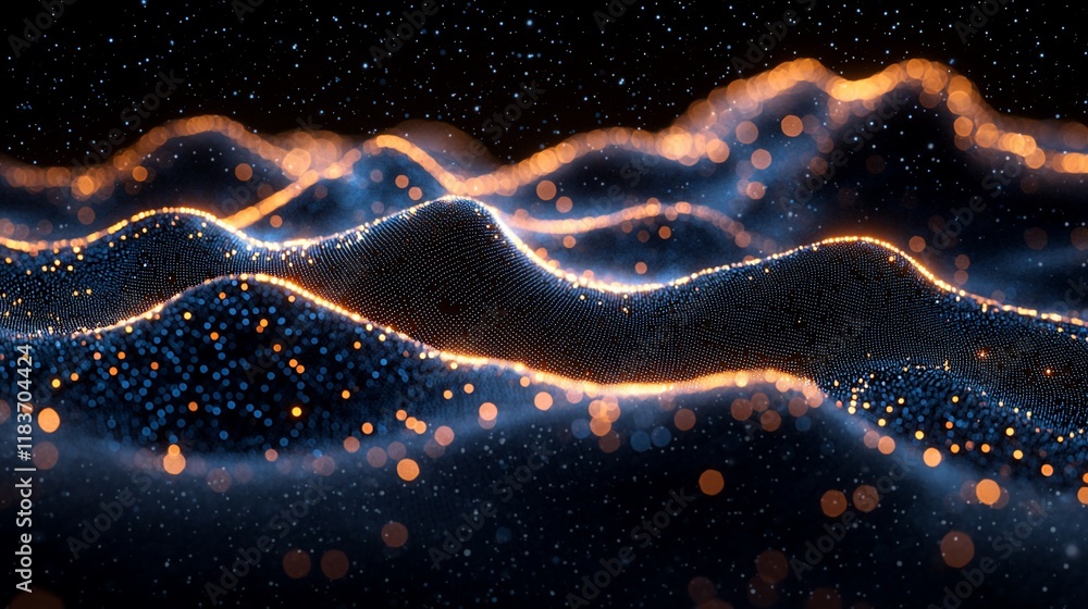 Poster abstract glowing particle wave background.