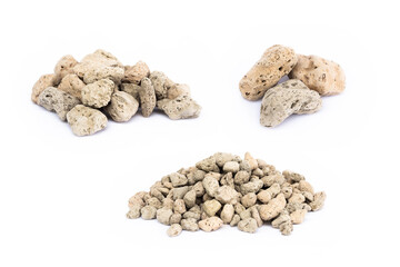 Pumice stone or volcanic rocks on white background for cactus plant