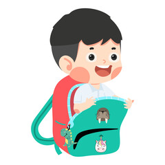 Kid boy student  in a bag