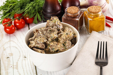 Roasted chicken liver with cream
