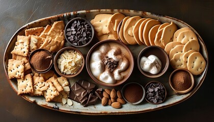Chocolate Dessert Table with Cookies, Biscotti, Nuts, and Sweet Treats for Enjoyment