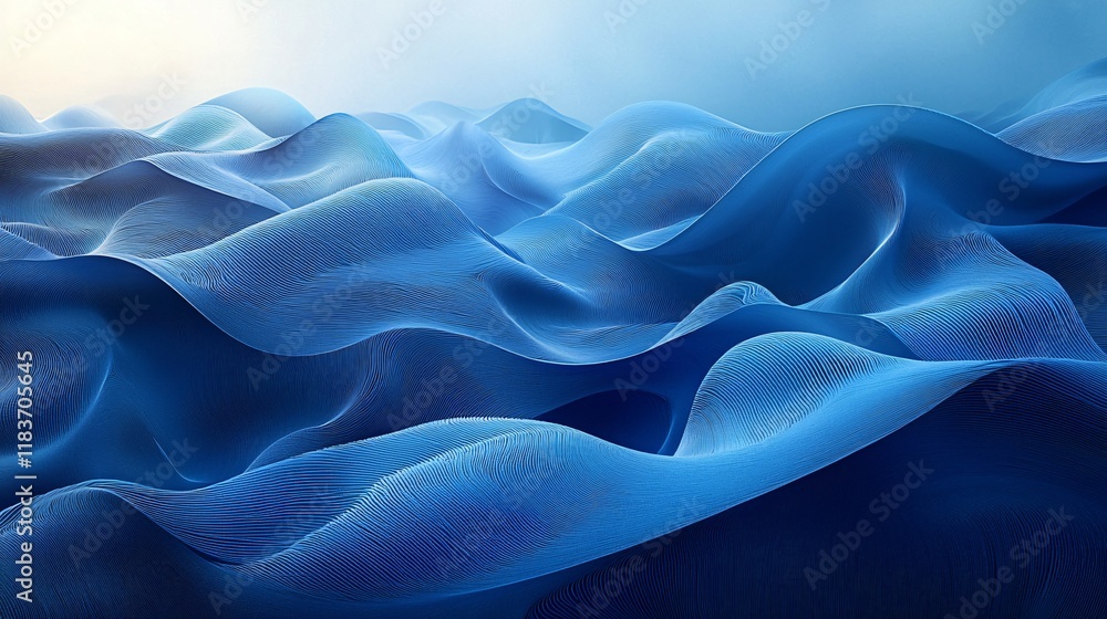 Aufkleber abstract blue wave pattern 3d rendered digital art smooth wavy lines textured background