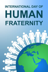 International Day of Human Fraternity illustration. Diverse silhouettes of men and women in unity around a globe. Human fraternity awareness themes.