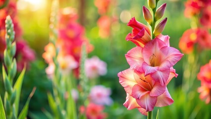 Obraz premium gladiolus flower close up in garden, gardenia, floral, gardenia, floral, green, flowers, foliage, plant, plants, garden