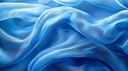 Fototapeta premium Elegant Draped Blue Silk Fabric Texture Soft Smooth Sheer Material Background