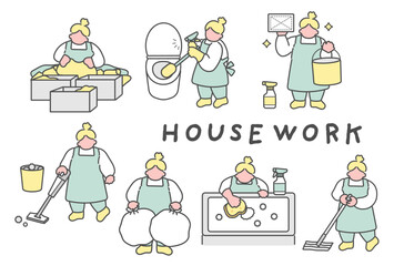 家事をする女性イラスト　セット © ayano