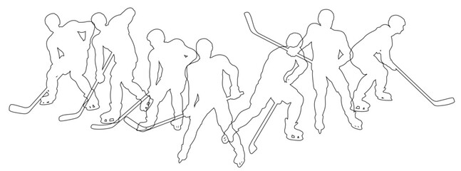 Silhouette ice hockey player set. Active sports people healthy players fitness silhouettes concept.