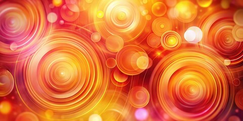 Obraz premium Vibrant orange swirls create a mesmerizing abstract bokeh background with concentric circles and organic shapes in gradient shades of yellow, pink and red, color, abstract
