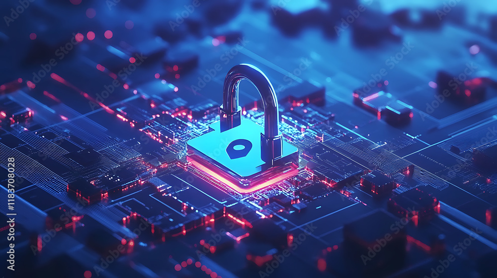 Poster internet security lock information privacy low polygonal future innovation technology network busine