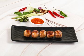 Thai grilled round skewer satay