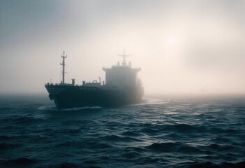 Oil tanker a foggy landscape