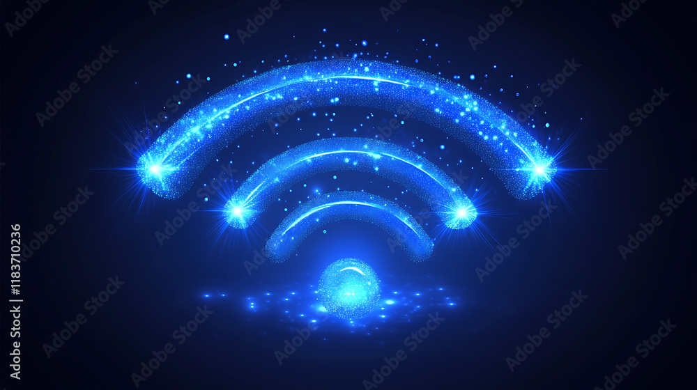 Poster Luminous blue network connection with sparkling dots background, based on