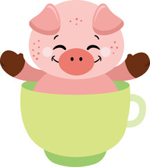 Happy pig inside a cup