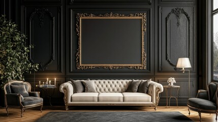 Elegant Black and Gold Living Room Interior Design
