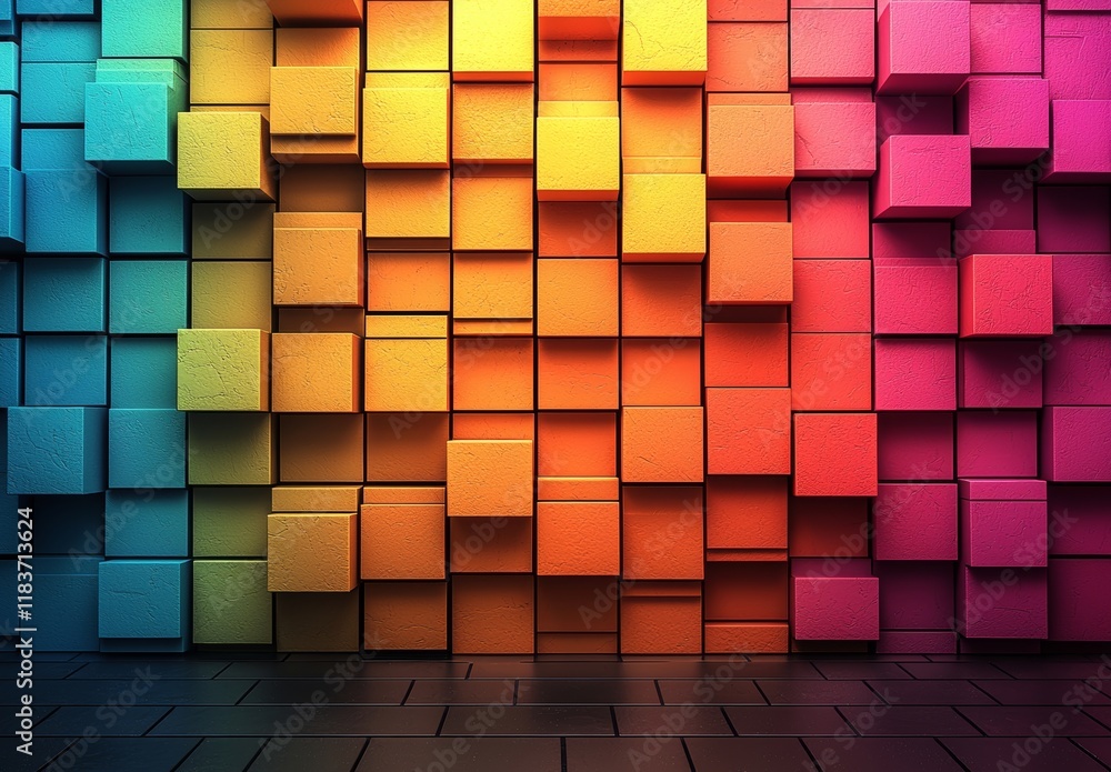 Poster an abstract 3d rendering featuring multi-colored rounded shapes