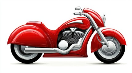 Fototapeta premium A striking red motorcycle with a sleek design, featuring a prominent chrome engine and smooth lines, embodying speed and style.