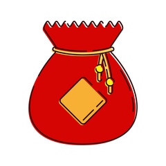 Red Money Bag Illustration, A red bag with gold details, symbolizing wealth and the gathering of fortune.