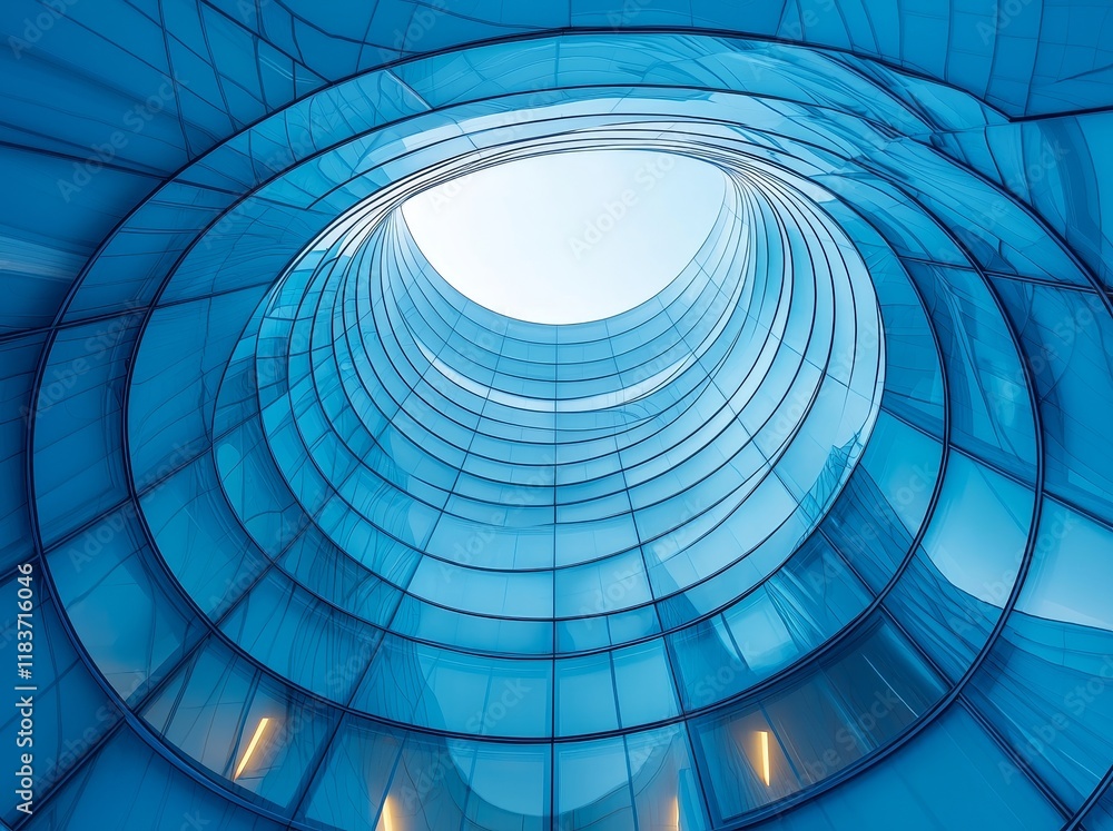 Poster a dark steel window system of a high-rise building reflects clouds in a 3d rendering as seen from th
