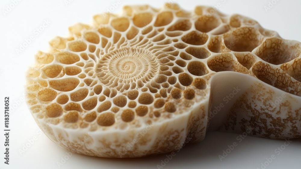 Poster intricate spiral pattern of a fossilized shell close-up