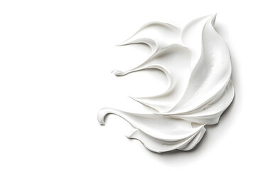 Whipped cream or meringue on white background. Meringue swirls, realistic bakery mousse