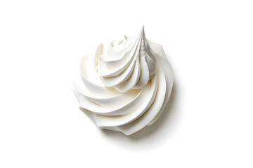 Whipped cream or meringue on white background. Meringue swirls, realistic bakery mousse