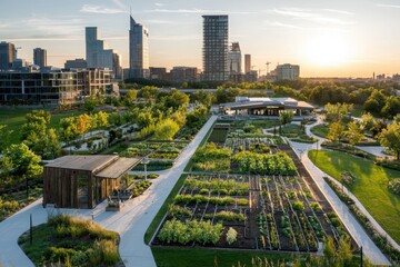 Obraz premium Urban farming design city park visual landscape green environment aerial view sustainable agriculture concept