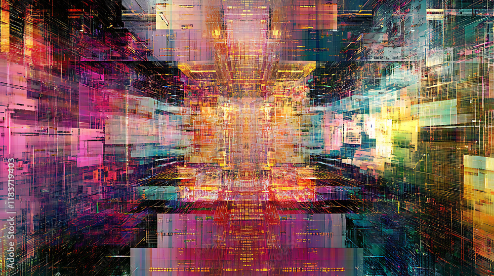 Poster Tech evolution, photo capturing futuristic semiconductor data circuit abstraction