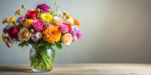 Fototapeta premium Colorful mixed blooms arranged in a elegant vase , flowers, colorful
