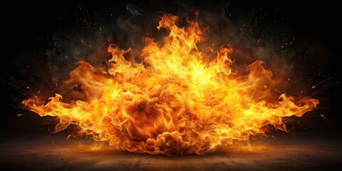 Fototapeta premium Fiery explosion on a dark canvas, dynamic motion, flames, dynamic motion, flames, pyrotechnics