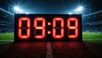 Digital countdown clock at sports stadium, event excitement