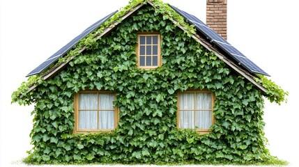 Obraz premium Ivy Covered House with Brick Chimney