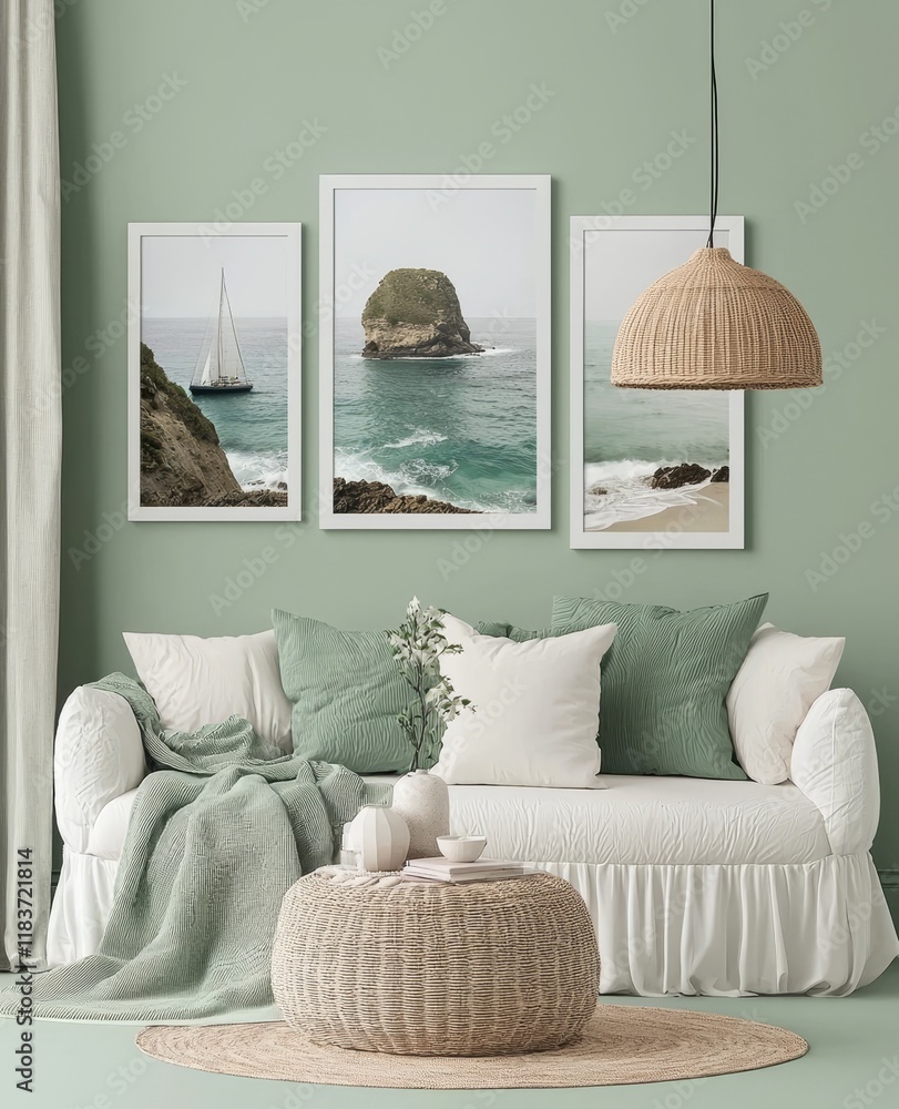 Poster 3d render of poster frames in a nordic interior setting
