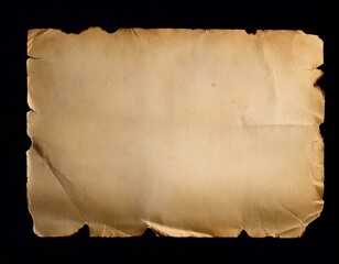 Generated image : Aged parchment with natural yellowed tones and textured edges on a black backdrop. Old paper backdrop