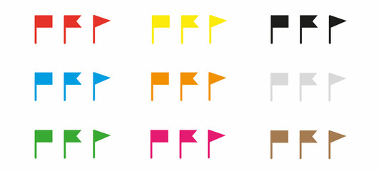 a large set of multi-colored flags of different shapes, location icons