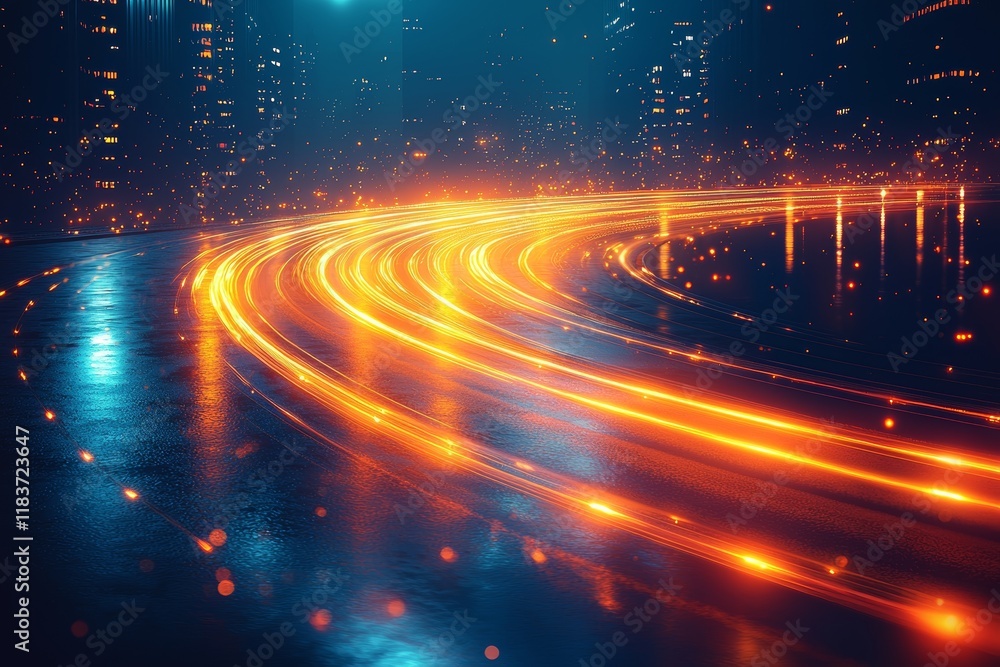 Aufkleber a dark abstract background filled with multicolored blurred lines with a neon glow