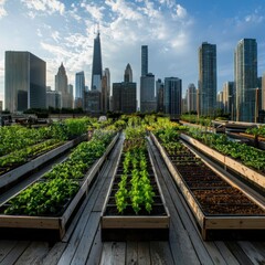 Fototapeta premium Urban farming initiative showcasing global connections rooftop garden in cityscape photographic exploration of sustainable practices