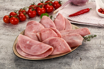 Sliced pork ham sausages slices