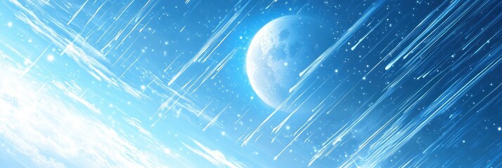 a moon on blue sky with white streaks