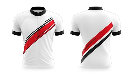 White Sportswear T-Shirt for Bicycle Tournament, Front and Back View Isolated on White Background