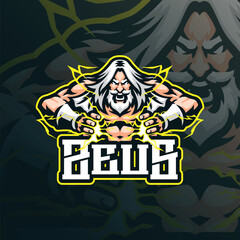 Zeus mascot logo design vector with modern illustration concept style for badge, emblem and t shirt printing. Angry zeus illustration with lightning in hand.