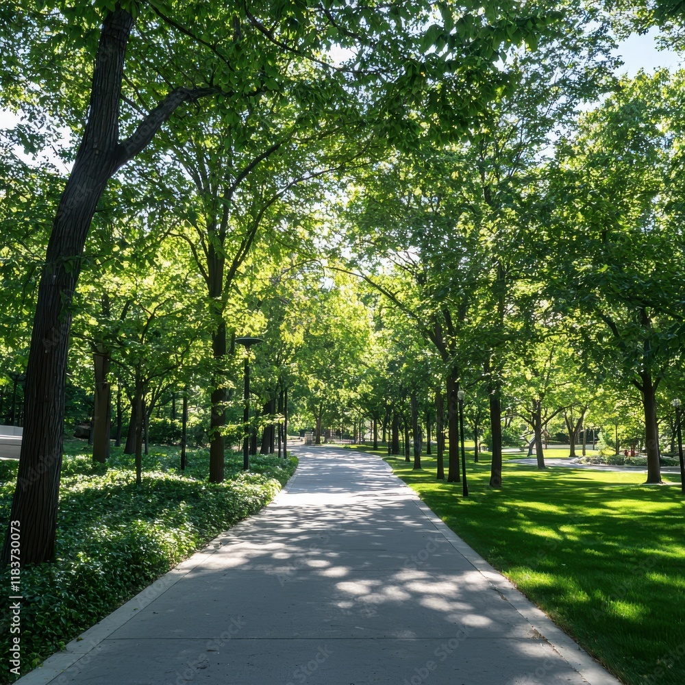 Wall mural Exploring urban forestry and green spaces a pathway to sustainable living in city parks aesthetic walkway lush environment scenic viewpoint