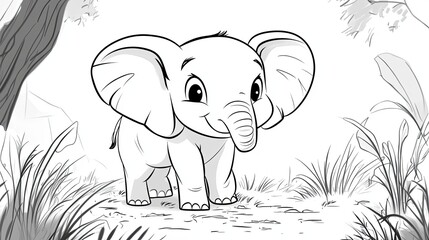 Obraz premium Cute Elephant Coloring Page for Kids